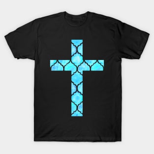 Blue Easter Cross Design T-Shirt